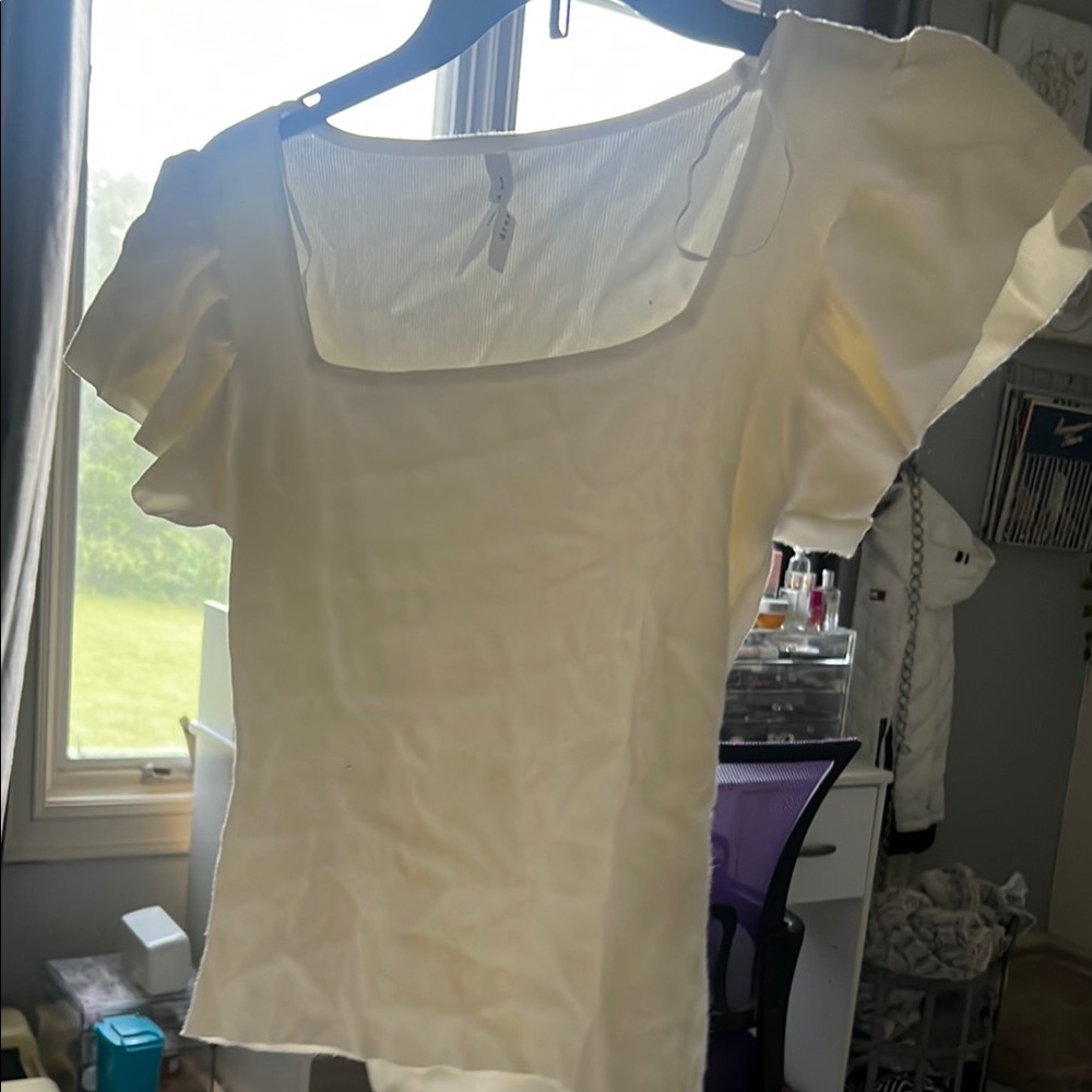 Dreamers White Fitted Ruffled Blouse